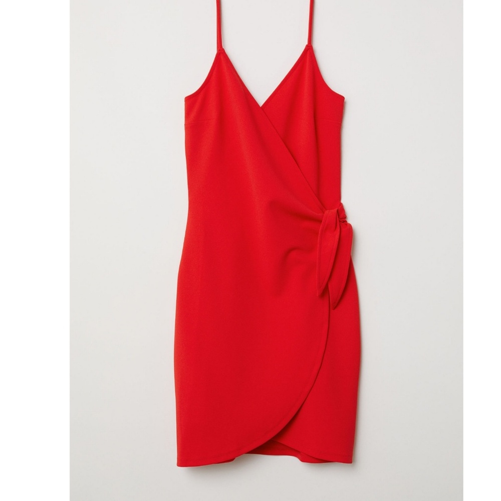 Red H&M v neck wrap dress size 6